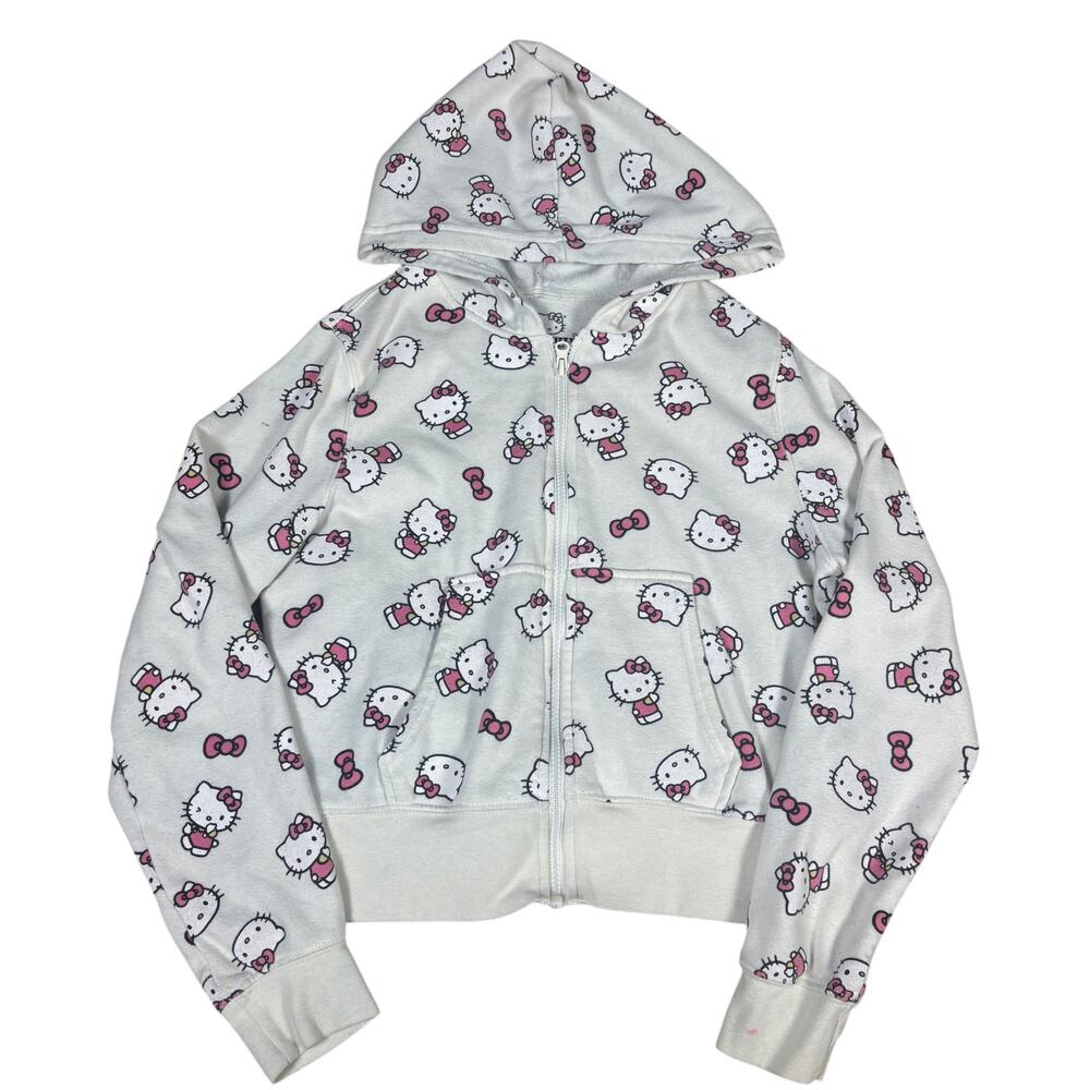 y2k hello kitty all over print zip up hoodie womens Large retro indie skater